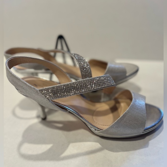 Naya Shoes - Naya Touch of Nina Woman’s Silver Heels Rhinestone/Crystal Embellished Strap